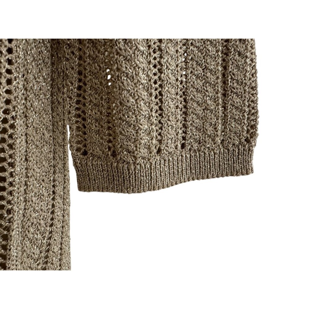 Talbots Gold Metallic Tunic Sweater Knit Linen-Blend Size M Dressy 3/4 Sleeves - Picture 4 of 8
